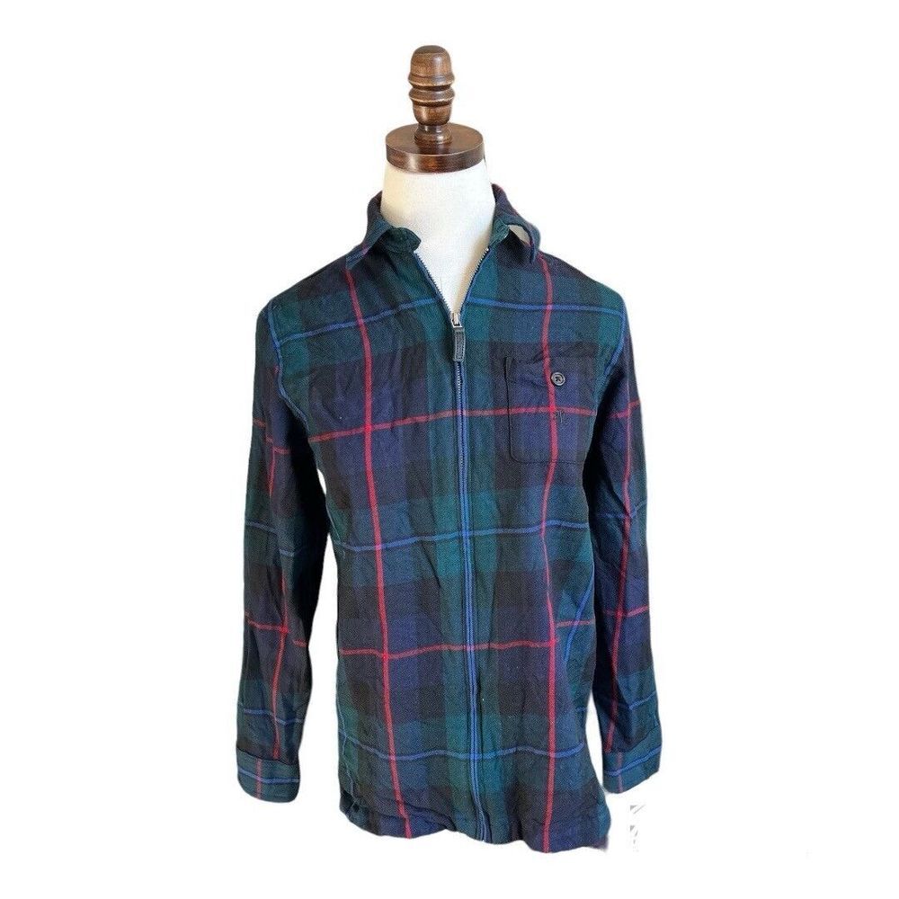 Lauren Ralph Lauren Women‎ Wool Plaid Zip Up Jacket Size Petite Small Blue Green